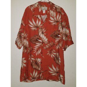 Paradise Motion Tropical Shirt Men's 2XL Button Front Orange Tan Leaves Rayon